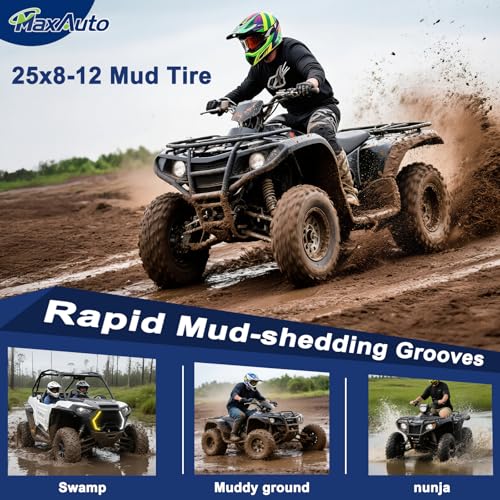 MaxAuto Set of 2 AT25x8-12 ATV UTV Mud Sand Tires,25x8x12 All-Terrain Off-Road Front Tires,6 PR, Tubeless - size: 25x8-12 Front