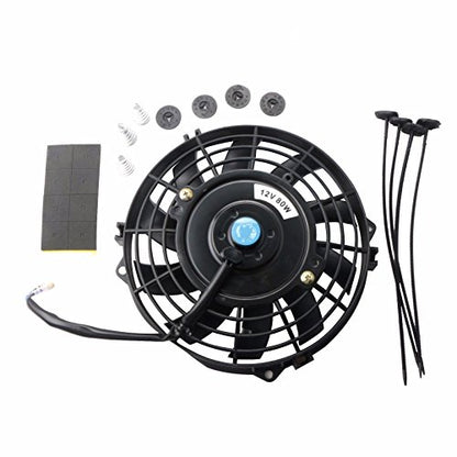 MOSTPLUS Black Universal Electric Radiator Slim Fan Push/Pull 12V + Mounting Kit (7 Inch) - size: 7 Inch, style: Set of 1