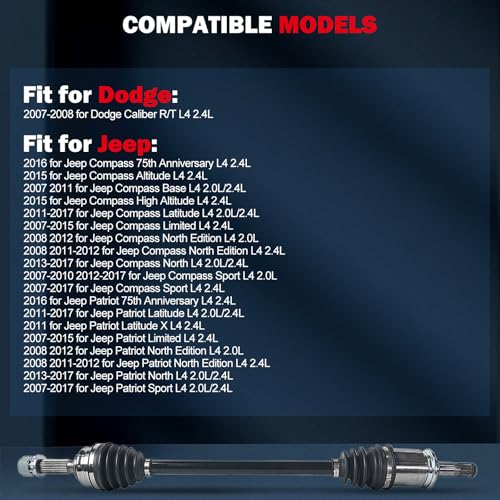 cciyu NCV12600 CV Axle Shaft For Dodge Caliber 2.4L For Jeep Compass 2.0L - size: 17-9591