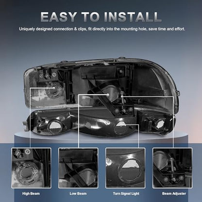 KUIPERAUTO Headlight Assembly Front Lamp Compatible with 1999-2006 GMC Sierra 1500 2500, 2000-2006 GMC Yukon Headlamp w/Bulb Black Housing/Clear Lens/Clear Corner - color: Black/Clear/Clear