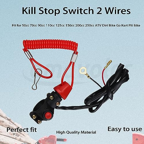 Kill Stop Switch 2 Wires On Off Aftermarket Replacement Parts Compatible for 50cc 70cc 90cc 110cc 125cc 150cc 200cc 250cc ATV Dirt Bike Go Kart Pit Bike.