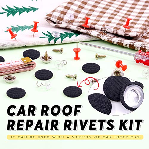Swpeet 152Pcs Black Car Roof Headliner Repair Rivets Repair Button with Twist Pins and Installation Tool Kit, Bed Skirt Pins Auto Roof Snap Pins Retainer Design for Car Roof Flannelette Fixed - color: Black