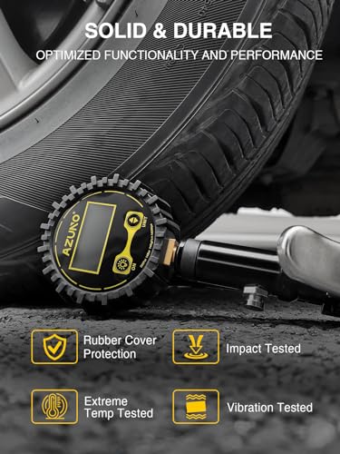 AZUNO Digital Tire Inflator with Pressure Gauge, 200 PSI, Heavy Duty Air Compressor Accessories, w/Rubber Hose Lock on Air Chuck and Quick Connect Coupler - size: 200PSI