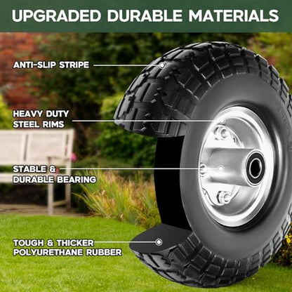 Taifa 4 PCS 10" Solid Flat Free 4.10/3.50-4 Rubber Tires and Wheels Replacement with 5/8'' Bearing and 2.17'' Offset Hub, Air less Wheel for Wheelbarrow/Wagon/Trolley/Lawn Mowers/Snow Blowers etc.
