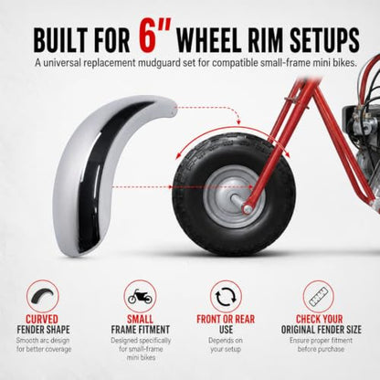 JMCHstore 2 Universal Mini bike Chrome Fender for Monster Mega Moto MMB80 Baja DB30, Coleman CT100U CC100X RB100 105cc; Mudguard for FPR GMB100 Motovox MBX10, Mototec Mini Bike parts - size: 100CC