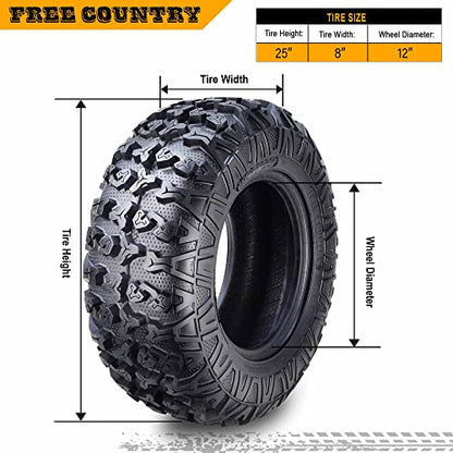 Free Country Premium ATV/UTV Tires 25x8-12 / 8PR with Side Scuff Guard, Pk2 - size: 25X8-12