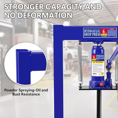 6 Ton Hydraulic Press, H-Frame Garage Floor Shop Press with Press Plates & Pressure Gauge, Heavy-Duty Adjustable Hydraulic Shop Press for Auto Bending Stamping, Strong & Stable Construction