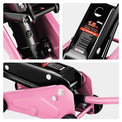DNA Motoring Low Profile Hydraulic Trolley Service/Floor Jack, 1.5 Ton (3000 lbs) Capacity, Lifting Range 5.5"-15.35", Pink, TOOLS-00675-PK - color: Pink, style: 1.5 ton