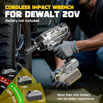 1800 Ft-lbs (2440Nm) Cordless Impact Wrench 1/2" Compatible with DeWalt 20V - size: 1/2 inch, style: Compatible with Dewalt 20V Battery (Bare Tool)