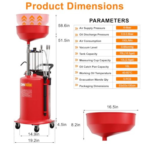 18.5 Gal Oil Drain Extractor and 10 Liter Glass Measuring Cup Red - size: 5701-R