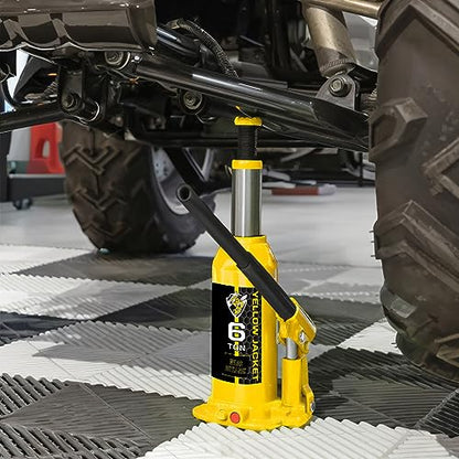 YELLOW JACKET Bottle Jack 6 Ton Muti-Directional Welded Car Jack with Carrying Case and Pump Handle, Fit Use for Automotive Sedans, Yellow