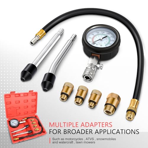 DNA Motoring 8PCS Compression Gauge Compression Tester Kit with M10 M12 M14 M18 Adapters for Car Truck ATV Motorcycle, TOOLS-00334 - style: Cylinder Leak Down Tester