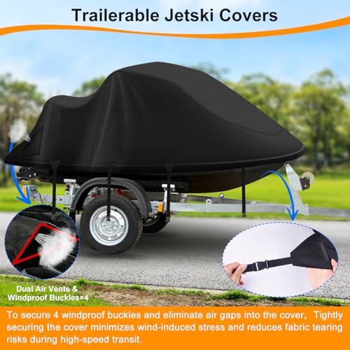 Jetski Cover 900D Waterproof for Yamaha Kawasaki,136IN-145IN 3 Seater PWC - color: Black-900-D, size: 3XL-136"-145"