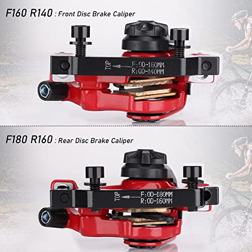 TOBWOLF Mechanical Disc Brake Kit, Dual Piston Calipers with 160mm Rotors - color: Mechanical Disc Brake Set - Dual Piston （Red）