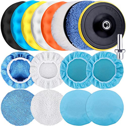 SIQUK 17 Pieces 3 Inch Buffing Pads Foam Polishing Pad Wax Buffer Polish Pads Bonnets Car Polishing Buffing Pad Buffer Attachment for Drill - size: 3 Inch