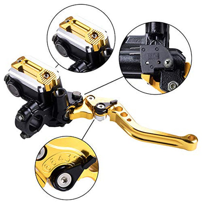Universal Motorcycle 7/8" 22mm Handlebar Brake Master Cylinder Clutch Lever CNC Left & Right Set Compatible with Harley Honda Kawasaki Suzuki Yamaha（ Piston Diameter 12.7mm (Gold) - color: Gold