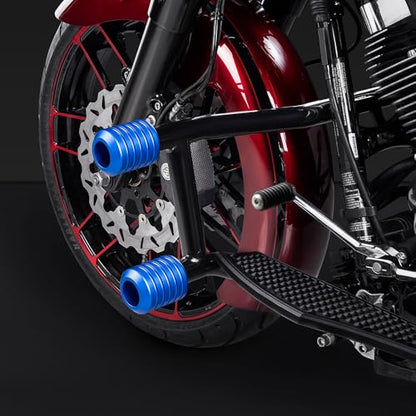 Advanblack Protek Two Step Highway Peg Crash Bar with CNC Slider Fit for 2014-2025 Harley Touring Road Glide Street Glide Electra Glide – Engine Guard Performance Upgrade (Blue CNC) - color: Blue CNC