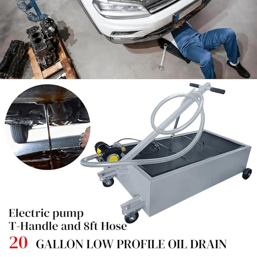 20 Gallon Low-Profile Oil Drain Pan with Electric Pump, Gray - color: Gray, size: 20 Gallon