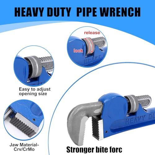 Gisafai 36" Straight Heavy Duty Pipe Wrench Set Plumber Adjustable Water Alloy Steel Grip Plumber's Wrench Plumbing Tools, Blue - size: 36"