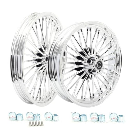 TOFR 21x2.15 18x3.5 Chrome Fat Spoke Wheels For Harley Dyna FXD FXDB 00-05 - color: Chrome, size: Front:21x2.15 Rear:18x3.5