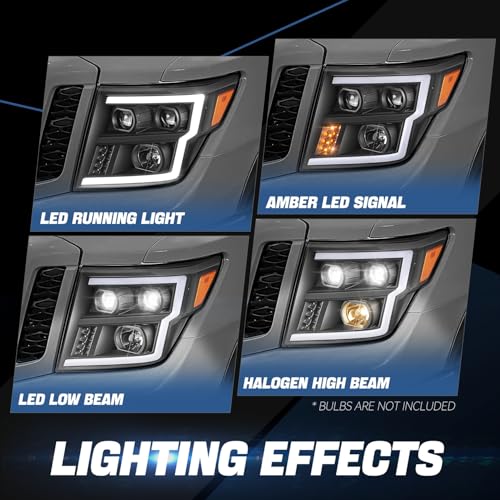 Auto Dynasty LED DRL Headlights Assembly for 2016-2024 Nissan Titan (XD) - color: Black / Amber, size: C-Style LED DRL / LED Low Beam