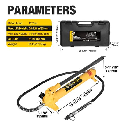 YELLOW JACKET 12 ton Porta Power Kit Hydraulic Ram Jack Pusher Puller Auto Body Frame Repair Tool with Blow Mold Carrying Storage Case for Car Repair,Truck,Farm - size: 12 Ton