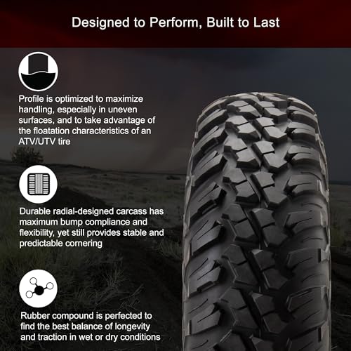 Tusk Terrabite Set of 4 UTV/ATV Tires – 32x10-14 – 8-Ply Rated Radial Construction, ¾″ Deep Tread, Medium-Hard Terrain, High Load Capacity, Heavy Duty Sidewall Tread Armor - size: 32x10-14