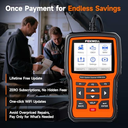 FOXWELL NT510 Elite Scan Tool fit for BMW Scanner Full Diagnostic Tool OBD2 Scanner, All System Bi-Directional Control Code Reader with All Reset Services, Battery Registration Tool fit for BMW Mini