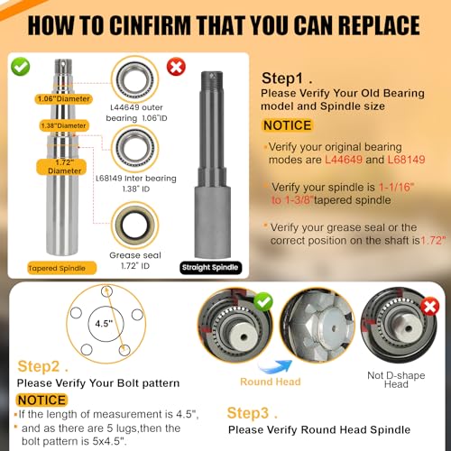 2Sets 5 Lug 3500Lb Trailer Hub Kit, 5x4.5 for 1-1/16"-1-3/8" Tapered Spindle, Boat Use - size: 5*4.5" Trailer Hub Kit for 3500 lbs Axle