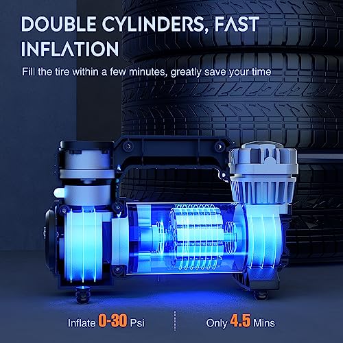 Nilight Portable Air Compressor Tire Inflator 12V Heavy Duty 120PSI Metal Pump Double Cylinder Digital Pressure Fast Inflate Auto Shutoff for Car SUV Motorcycle - color: Double Cylinder Air Compressor Pump