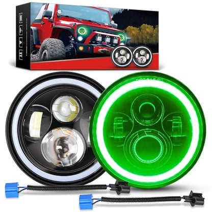 Nilight 2PCS 7 Inch LED Halo Headlights w/Turn Signal Amber Green DRL - color: JK Headlight Green Amber 2Pcs