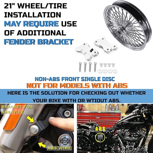 FatFlex Front Wheel for Harley Softail Dyna 21” x 3.5” Single Disc - color: 21*3.5'', Black+Black+Black (NON-ABS)