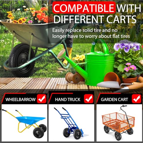 4.80/4.00-8" Flat-free 14.5" Heavy Duty Wheelbarrow Wheel and Tire (Black） - color: Black, size: 1 Pack