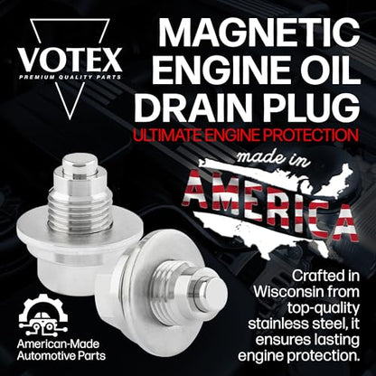 Votex - Made in USA - M12 X 1.25MM Magnetic Engine Oil Drain Plug fits Infiniti, Lexus, Nissan, Toyota - Stainless Steel - Part Number DP006 - size: M12 X 1.25 Magnetic Drain Plug