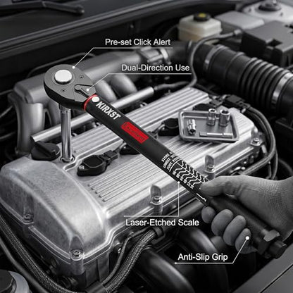 3/8" Drive Torque Wrench 8-104Ft.-Lb./10.9-141.1 Nm, Two-way Adjustable 72-tooth Click Torque Wrench, Dual Scale, ±3% Accuracy Wrench, Suitable for Maintenance Bicycles, Cars and Trucks - size: 3/8"