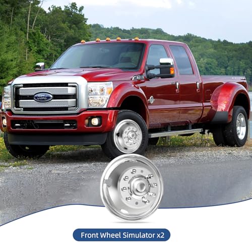 hightall 2Pcs Front Wheel 19.5 Wheel Simulators, 19.5" 10 Lug Stainless Steel Hubcaps,Polished Surface,Bolts On Wheel Cover Set Compatible with Ford 2005-2025 F450/F550 - size: 19.5" Front Wheel For 2005-2025 F450 F550