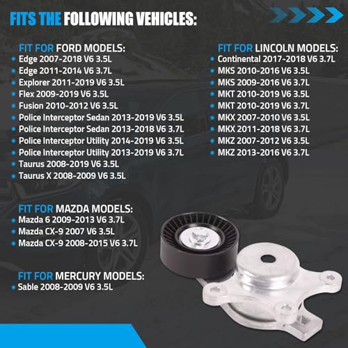 Belt Tensioner Assembly with Pulley Compatible with Ford Edge 3.5L V6 - size: BT4E-6B209-CC
