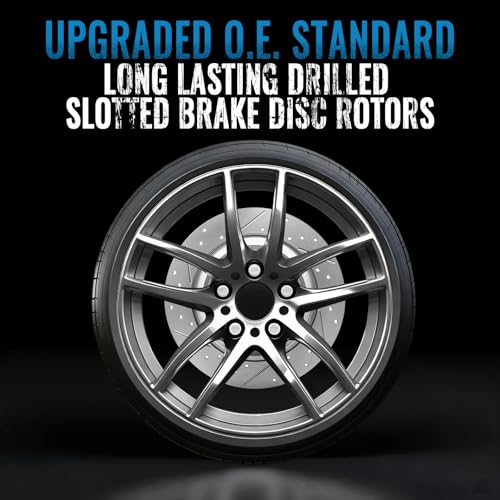 Front and Rear Drilled Slotted Brake Disc Rotors Fit for Toyota Camry 2018 2019 L/SE/LE 2020 2021 2022 2023 2024 FWD, Replacement 12inch & 11.06inch Rotor