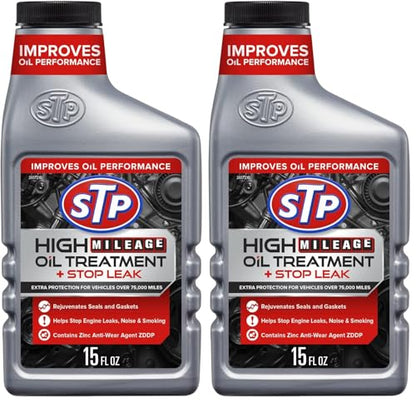 STP High Mileage Oil Treatment + Stop Leak - 15 FL OZ (Pack of 2) - size: 15 OZ (Pack of 2)