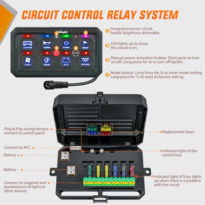 Nilight 8 Gang Switch Panel Red 12V 24V Circuit Control Relay System 4-Mode - color: Red, size: 8 Gang Switch 4 Modes
