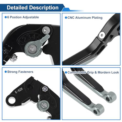 Short/Long Brake Clutch Levers for Kawasaki Ninja ZX6R 00-04 Black - color: Black Handle Titanium End