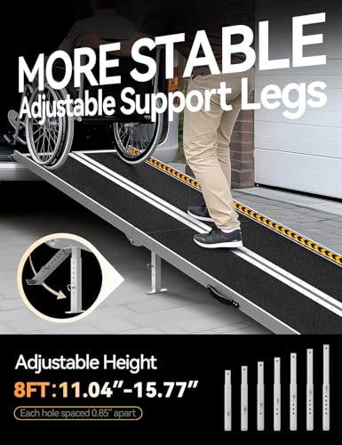 FACHNUO 8FT Portable Wheelchair Ramp for Home Steps, with Support Legs - size: 8FT(Using height 8-24'')