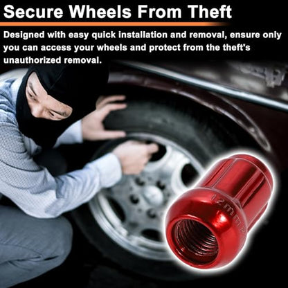 M12x1.5 Wheel Locking Nut with 1 Socket Key for Honda for Toyota Anti-Theft Tyre Tire Lock Nuts Removal Tool Red 1 Set - color: Red