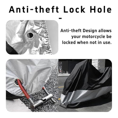 One Waterproof Motorcycle Cover, Heavy Duty Outdoor Motorbike Cover with Lock-Holes, Rain Protection, Fits up to Electric Bicycle & Motorcycles, All Season(245x105x125CM) - size: XXL (245x105x125CM)