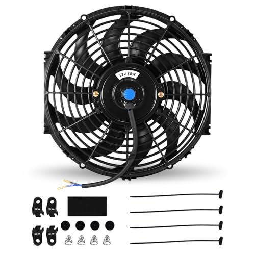 12" Universal Electric Radiator Fan Push Pull Slim Fan High Performance Cooling Fan 80W12V Mount Kit 1PCS - size: 12 inch- 1PC