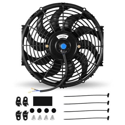 12" Universal Electric Radiator Fan Push Pull Slim Fan High Performance Cooling Fan 80W12V Mount Kit 1PCS - size: 12 inch- 1PC