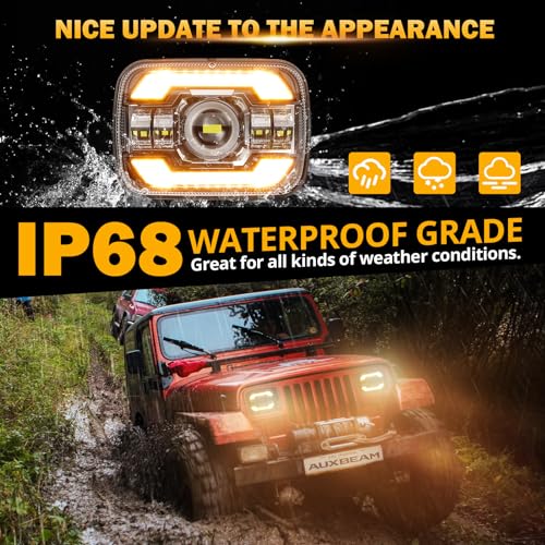 Auxbeam 12000LM 5x7 7x6 LED Headlights For Jeep XJ Cherokee Wrangler YJ - color: Black with silver frame