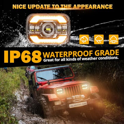 Auxbeam 12000LM 5x7 7x6 LED Headlights For Jeep XJ Cherokee Wrangler YJ - color: Black with silver frame