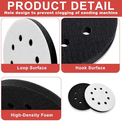 3PCS 5 Inch 8 Holes Sanding Disc Backing Pad, Self Adhesive Sponge Cushion, Sandpaper Tray Protection Pad, Hook and Loop Soft Sponge Cushion Buffing Pads Sanding Pads Backing Pads