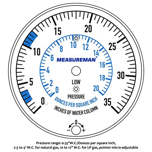 MEASUREMAN Natural Gas or LP Gas Manifold Pressure Test Kit, 0-35 "W.C., 1/4" NPT, 40" Length Hose